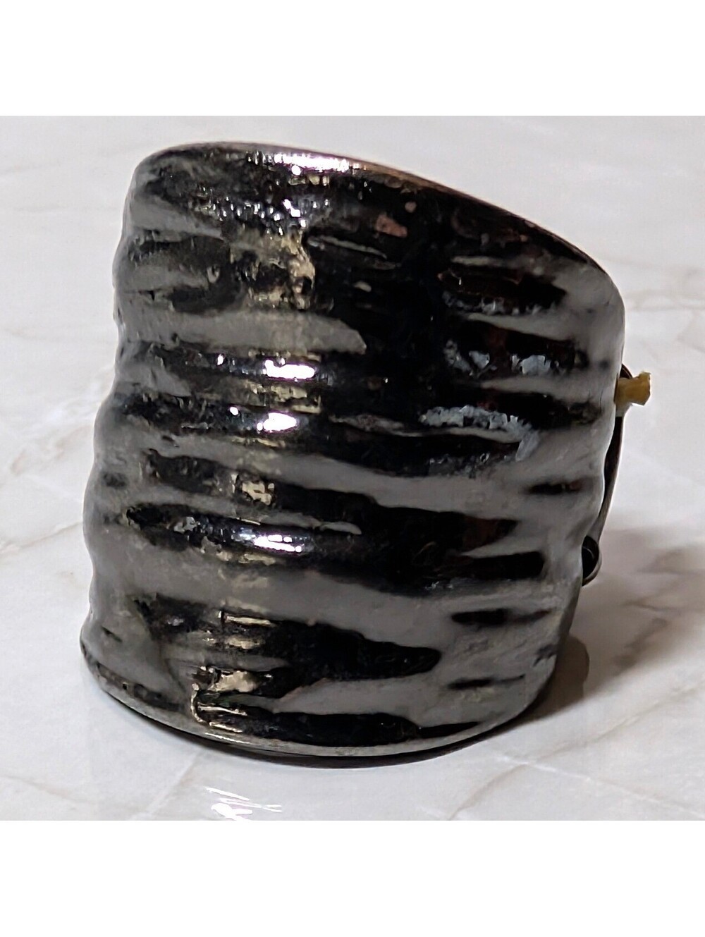 New Stretch Ring Gunmetal Textured Hammered Wide‎ Band Statement Bold Fashion